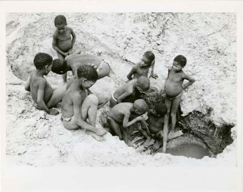 "Waterhole / Gwia": Children at waterhole (print is a cropped image)