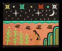 "Stars, Planets, Bees and Man Playing Flute with Corn Crop"