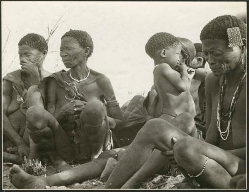 "Reel 224, 18-36, Ex III / b/w prints made from color slides, huddle": Women seated close together (print is a cropped image)