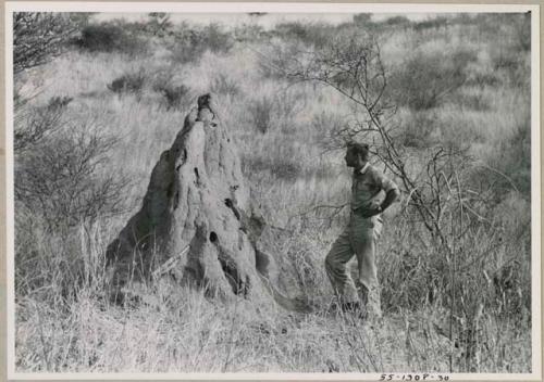 Daniel Blitz standing next to a large termite mound