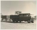 Government transportation truck, with cattle in background