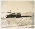 Freight train and buildings