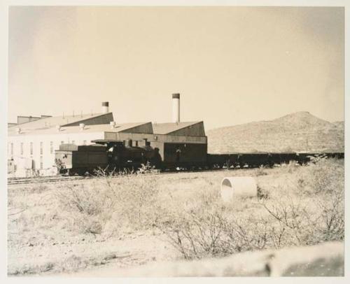 Freight train and buildings