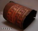 Tlingit (Yakutat) closed twined basket. False embroidery in 3  bands of design.