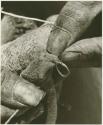 Person sewing, close-up of hands (print is a cropped image)