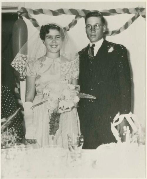 Bridesmaid and a groomsman at Theunis Berger's wedding (print is a cropped image)