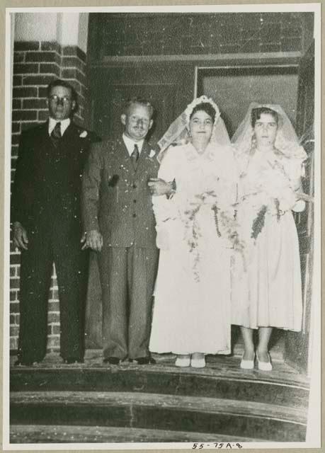 Theunis Berger and Marguerita Ammann at their wedding, accompanied by a bridesmaid and a groomsman (print is a cropped image)