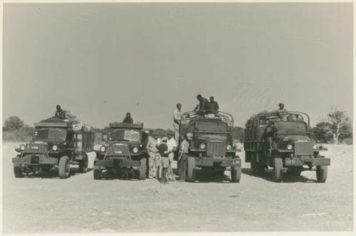 Expedition trucks lined up at Ghanzi (print is a cropped image)