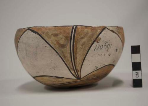 Polychrome pottery bowl - black, orange, yellow