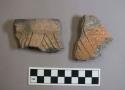 Ceramic, earthenware body and rim sherds, incised, shell-tempered