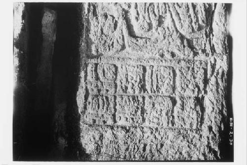 Lintel 39, Structure 16; close up of glyph panel, left