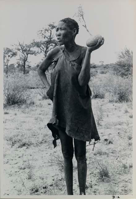 Woman standing and holding a root



