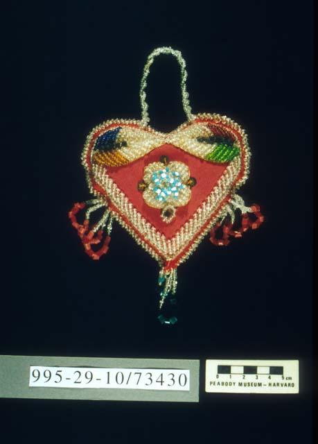 Heart-shaped pincushion whimsey with beadwork