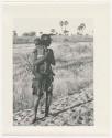 "Glossy duplicates of / 1950 Merl La Voy prints / 400 series": Woman standing and holding a baby (print is a cropped image)