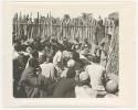 "1950 '400 Series' / 87 B/W prints (some duplicates) / Ovamboland": Group of men sitting inside kraal (print is a cropped image)