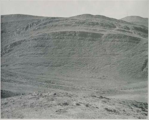 "1950 400 series  43 prints / Kunene River, Kaokoveld, Ovamboland / Merle LaVoy & L.K.M": Group of men looking for tin (print is a cropped image)