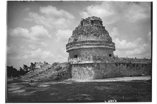Caracol. Upper terrace and tower. Repair of SW corner completed.
