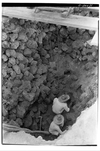 Caracol. Trench at base of upper stairway.