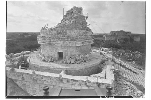 Caracol. View from N. showing 1929 circular structure and rectangular platform s