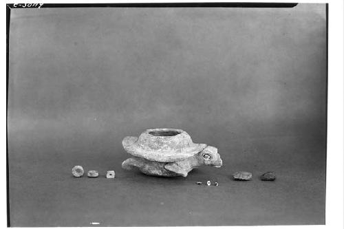 Caracol. Turtle vase and contents. Found beneath floor of outer corridor, base o