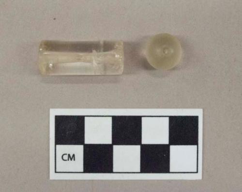 Ground stone beads, clear quartz, tubular and round