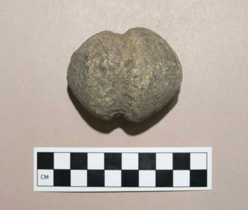 Round pecked stone club head or sinker - 2 grooves