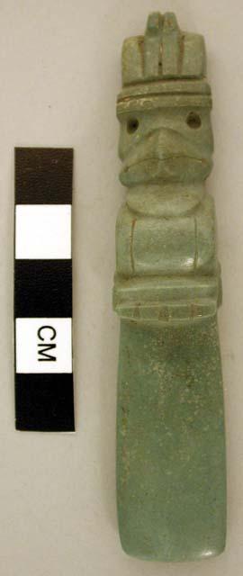 Carved jade pendant, "bird celt" Period I-II (exhibit note)