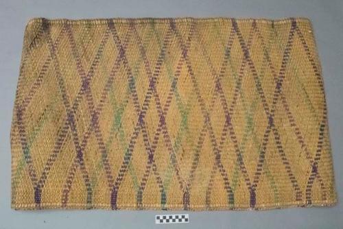 Rush mat. Diagonal Weave. Made at Cape Crocker, Georgian Bay Ontario by Ojibwa