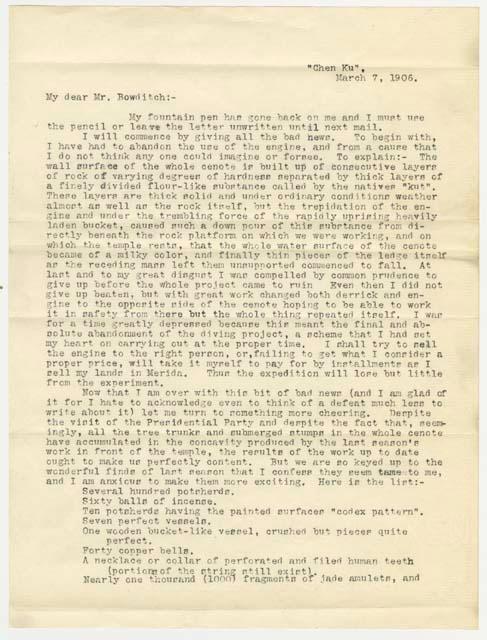 Letter from Edward H. Thompson to Bowditch, Chen Ku,  2 pages