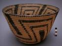 Basket bowl, coiled. Made of bear grass, yucca, and devil's claw. Geometric