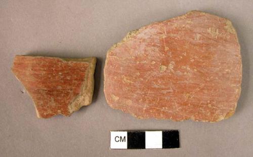 2 potsherds - red slipped ware, burnished