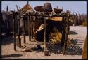 Huts with large baskets in the village of Sechekele