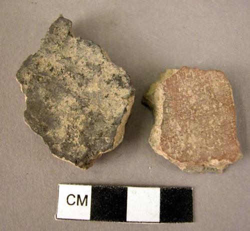 2 potsherds - plain burnished coarse ware