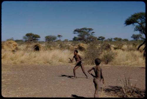 Children, Toys: /Gunda playing the djani (helicopter toy) game in a dance circle area, catching the djani with his stick