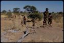 Children, Groups, play: Girls playing Tamah n!o’an (the ball game) on a termite mound