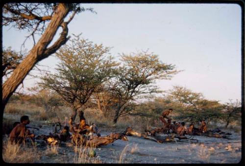 Fire, Evening: Two groups of people sitting by their fires in the evening