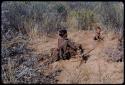 Food Gathering, Children: Woman sitting and digging, with two children near her, one playing with a digging stick