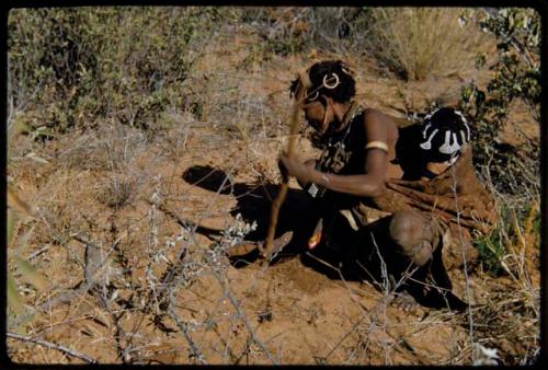 Food Gathering, Children: Bau of Band 10 digging, with her child tied to her back