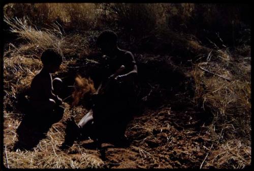 Food Gathering, Children: Woman digging, with a child sitting next to her