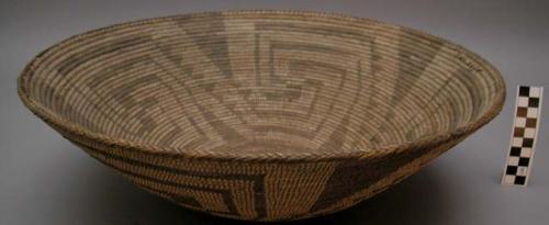 Basket bowl, coiled. Geometric designs.