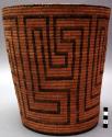 Storage basket, coiled. Made of bear grass and devil's claw. Geometric designs
