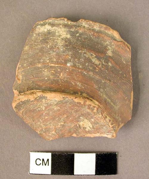 4 reddish glazed small, flat pottery cup fragments