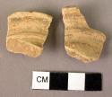 2 Vaphio cup fragments (?) with horizontal raised band