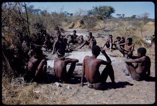 Groups, Extended Family: "Gao Hunchback" squatting (right), with his extended family (Band 11) sitting around him, including his sons-in-law (front)