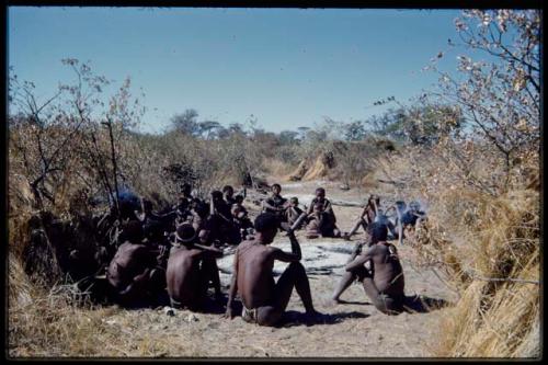 Groups, Extended Family: "Gao Hunchback" squatting (right), with his extended family (Band 11) sitting around him, including his sons-in-law (front)