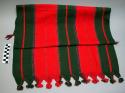 Woman's head cloth - everyday use, less common type; red, purple, green striped
