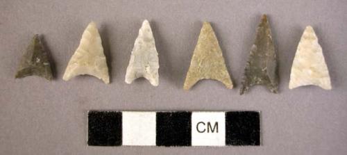 Chipped stone projectile points, lanceolate, small, white, buff and brown