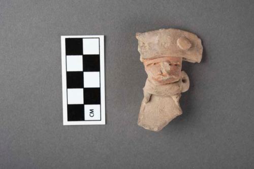 Pottery figurine head & body- red face