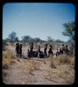 Group of men performing a curing dance, with a circle of women sitting