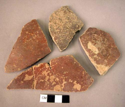 8 potsherds - red slipped, burnished ware